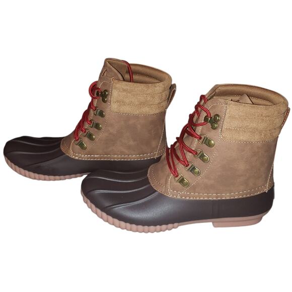 Marleylilly Women’s Duck Boots Sz 9 Tan Brown Waterproof Faux Leather Monogram - Picture 4 of 13